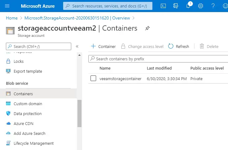 azure successfully created storage container