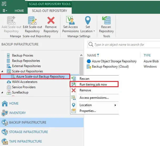 veeam console scale-out repository