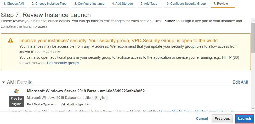 aws review instance launch