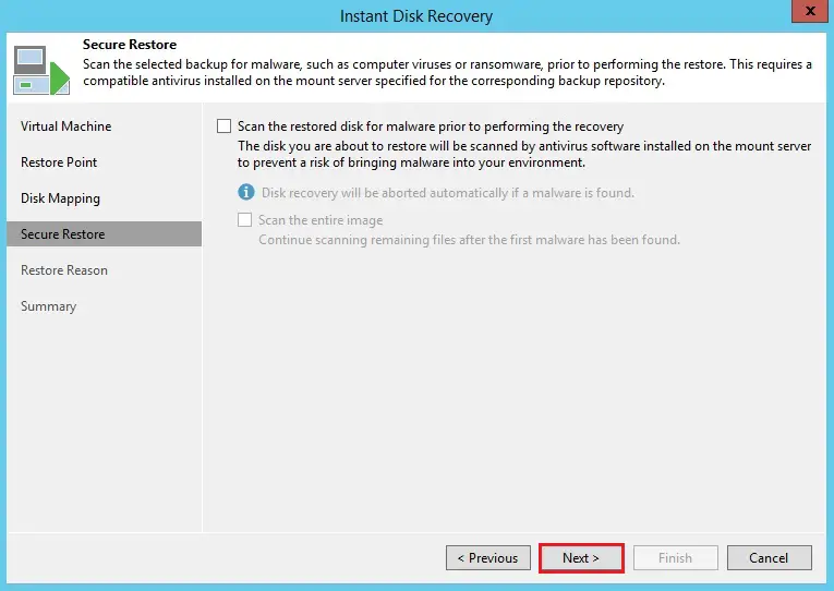 instant disk recovery resource restore