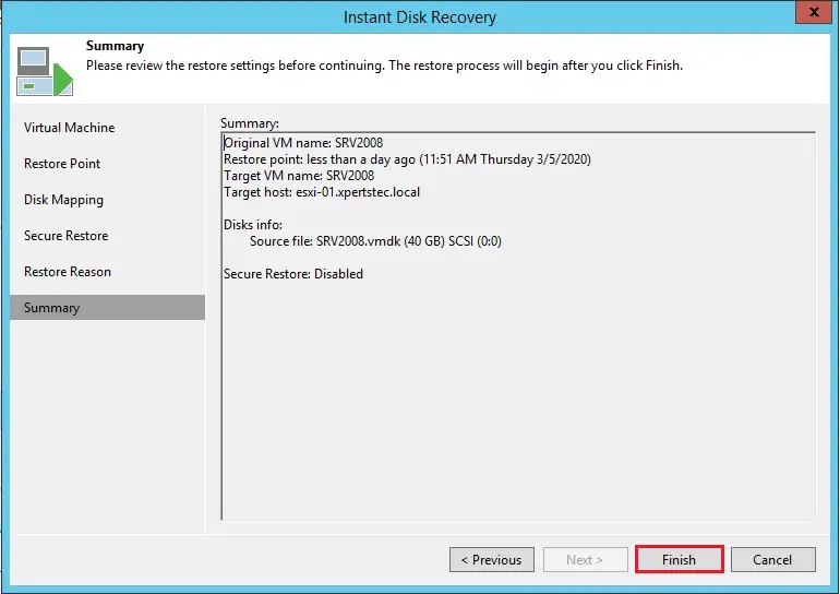 instant disk recovery summary