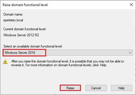 raise domain functional level