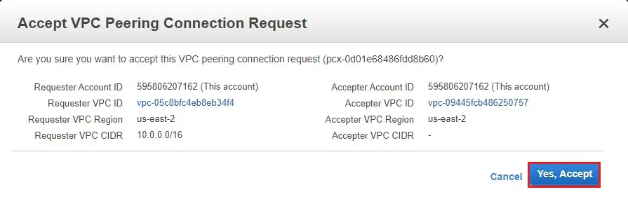 accept vpc peering connection