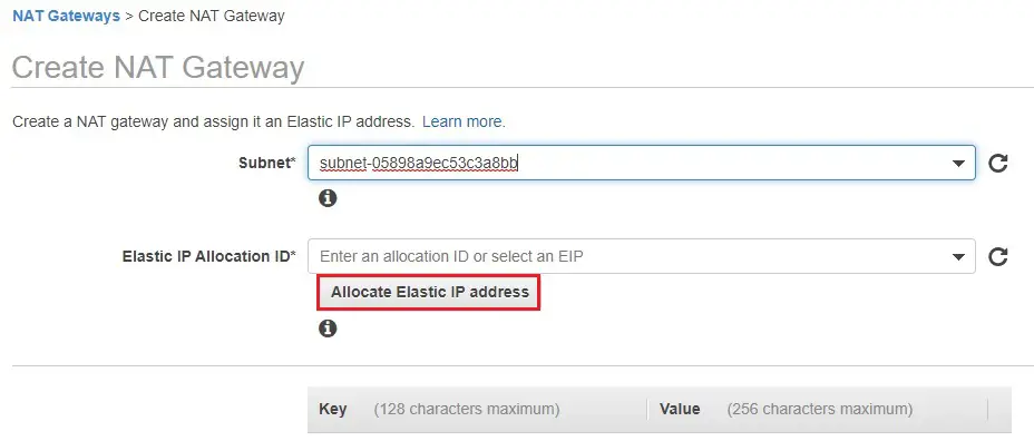 create nat gateway and assign it