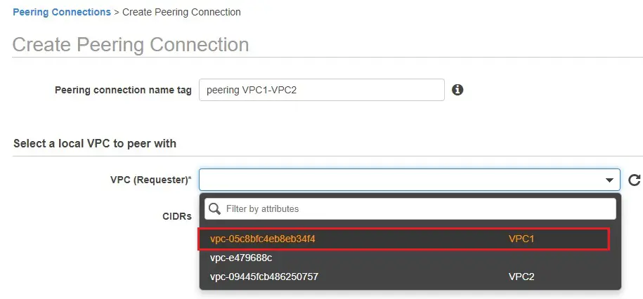 create peering connection requester
