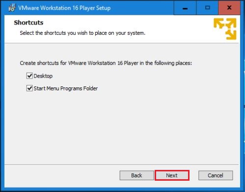 select shortcuts vmware player