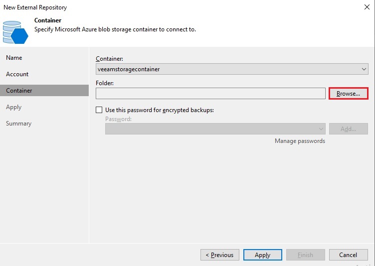 veeam add external repository container