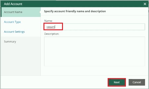 veeam for aws add account