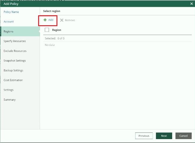veeam for aws add policy regions