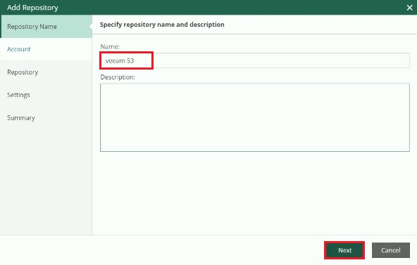 veeam for aws add repository