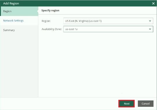 veeam for aws add workers region