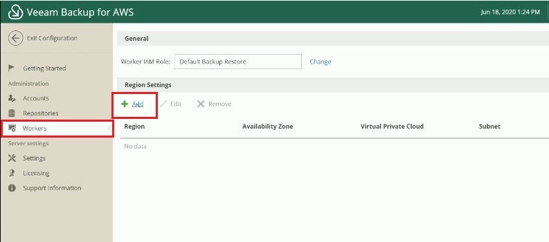 veeam for aws add workers