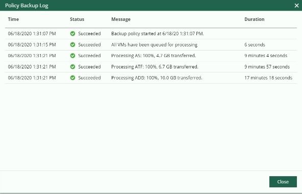 veeam for aws policy backup logs