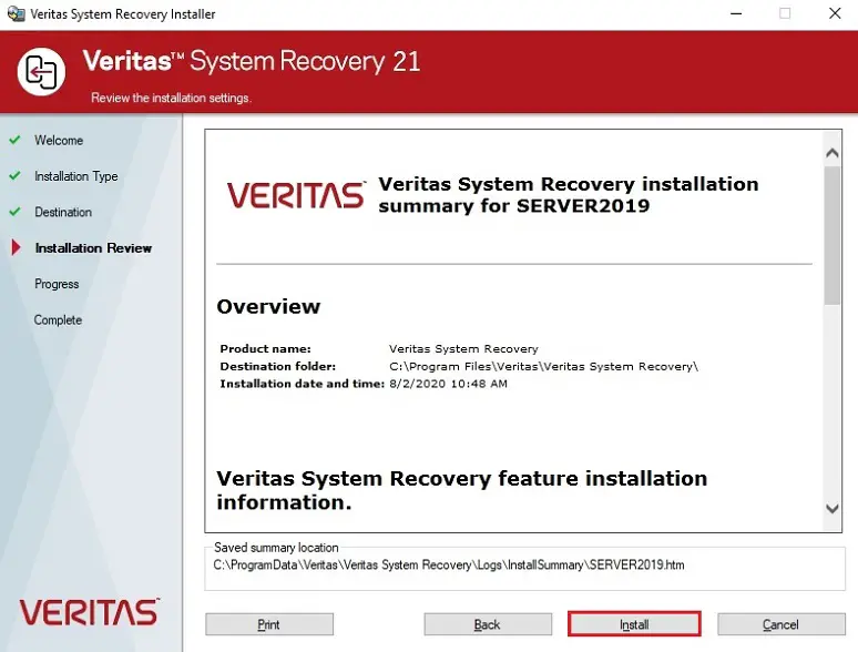 veritas system recovery installer review