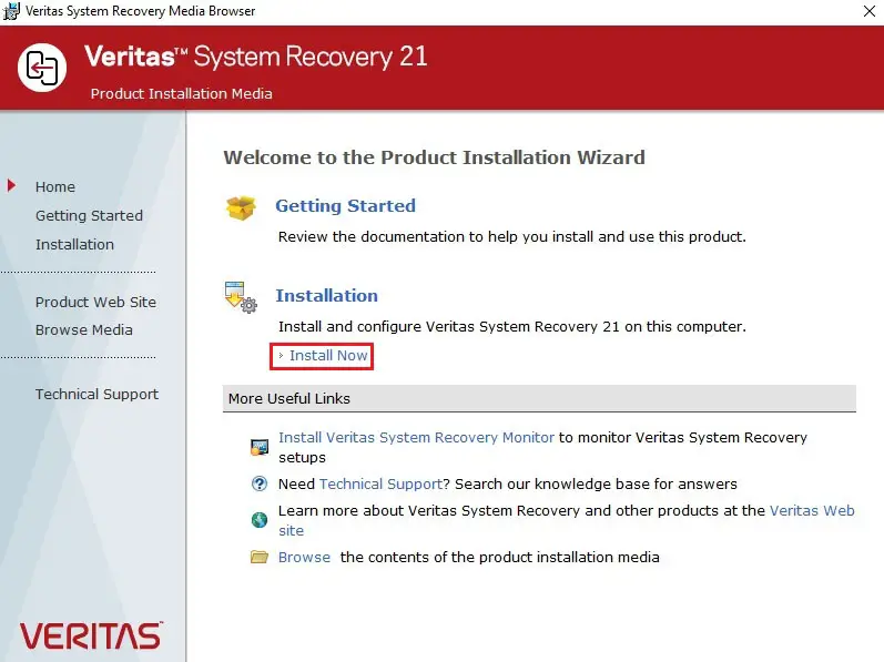 veritas system recovery media browser home