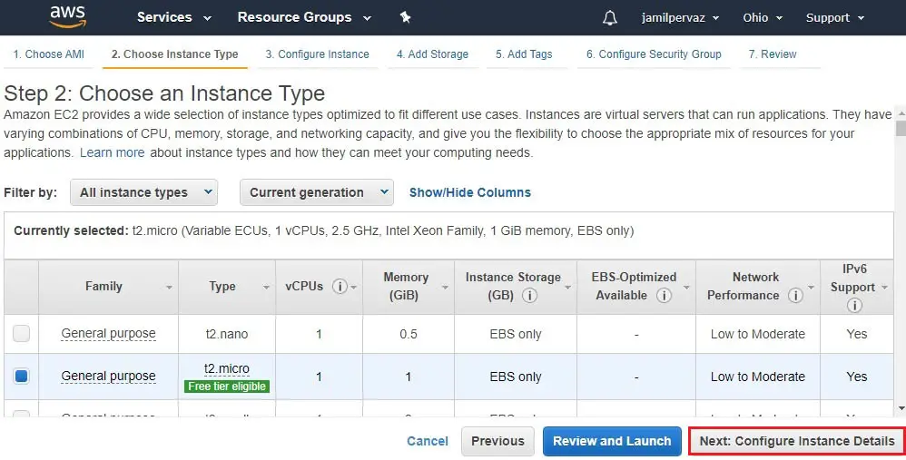 aws choose instance type