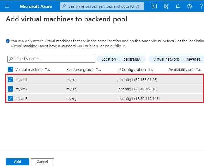 azure add vm to backend pool