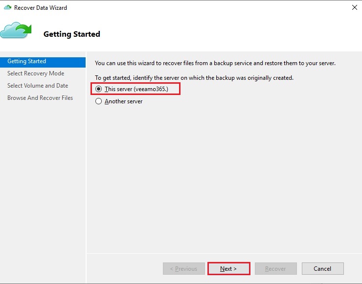 azure agent recovery data wizard