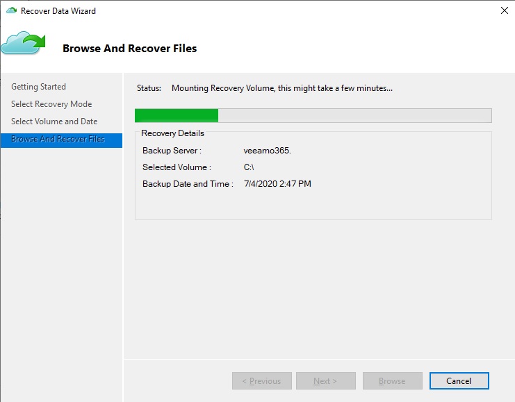 azure browse and recovery file