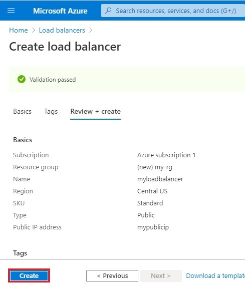 azure create load balancer validation
