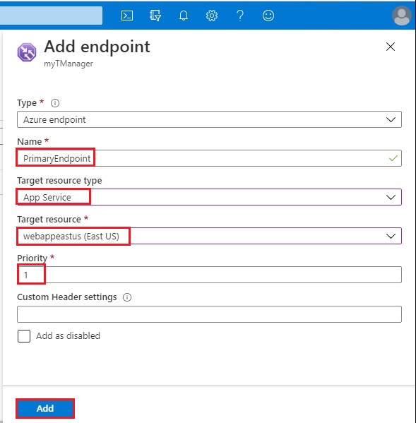 azure traffic manager add endpoint