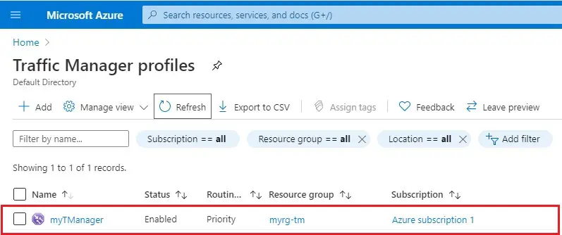 azure traffic manager profile directory