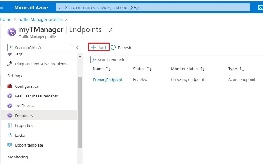 azure traffic manager profile endpoint