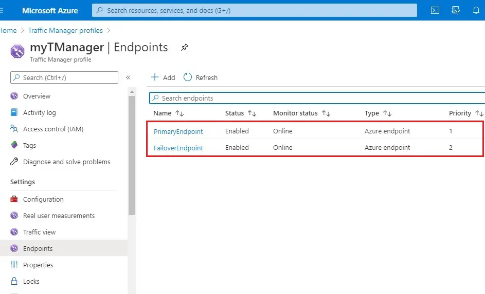 azure traffic manager profile endpoint