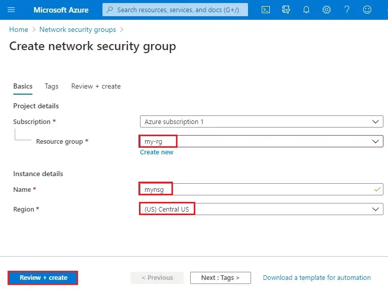 create network security group