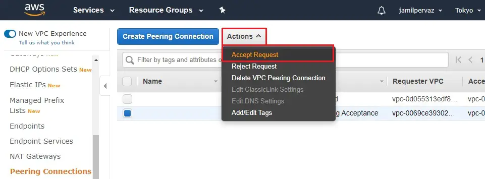 create peering connection accept
