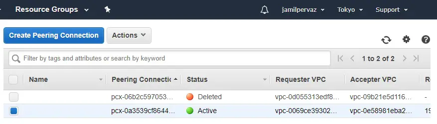 create peering connection active aws