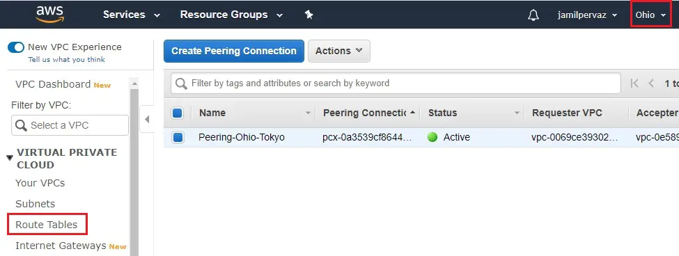 create peering connection aws