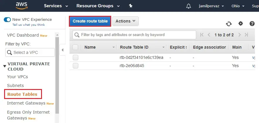 create route table
