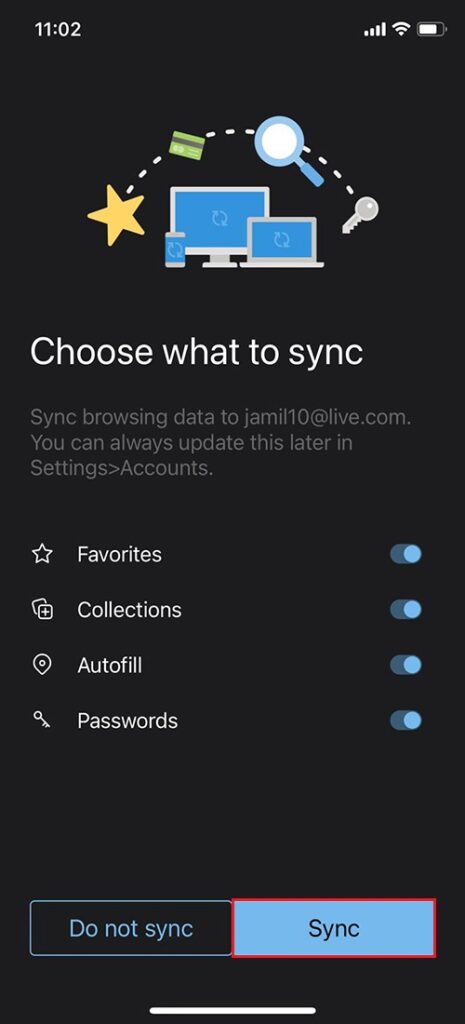 iphone sync browsing data to