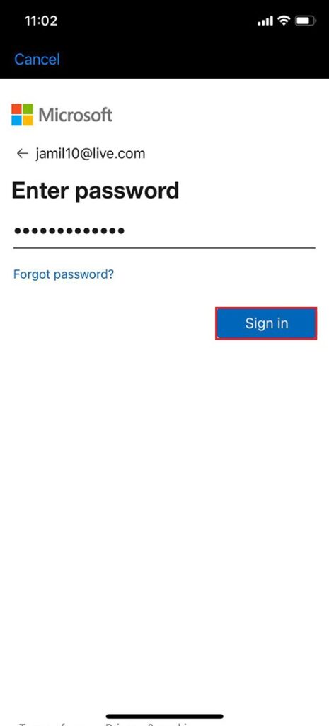 sign in microsoft account iphone