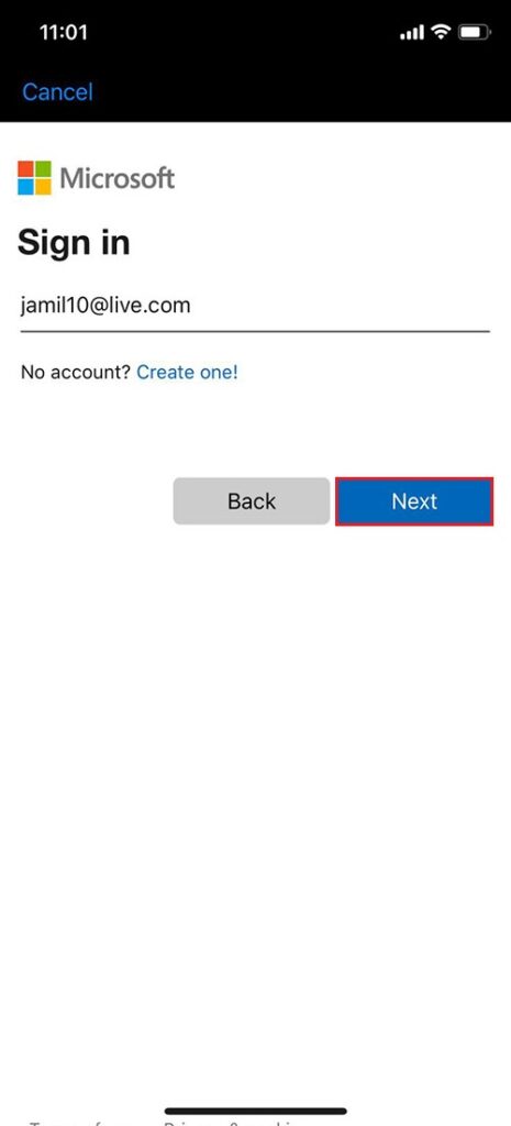 sign in microsoft account iphone