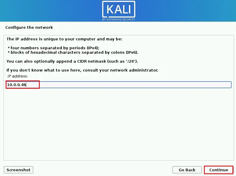 kali linux configure network ip