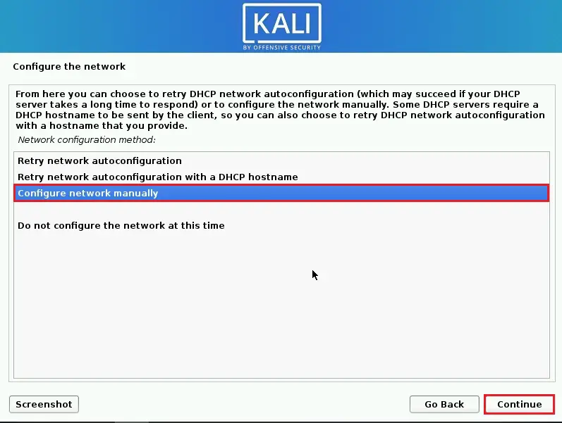 kali linux configure network