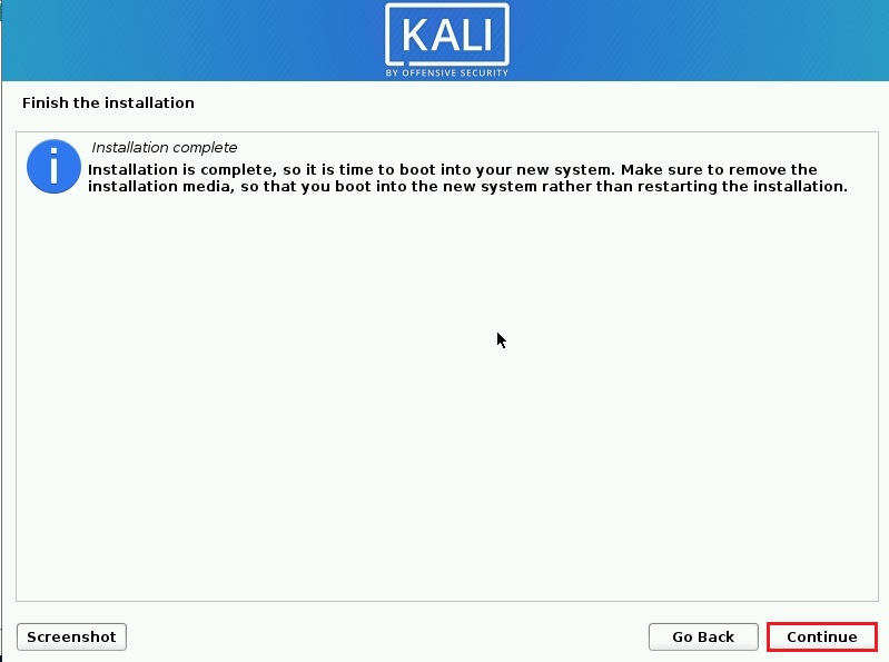 kali linux installation completed