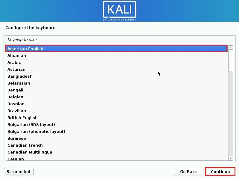 kali linux keymap to use