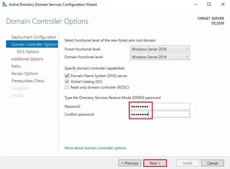 ad domain controller options