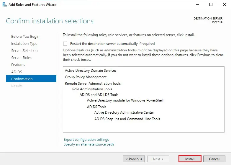 add role confirm installation selection
