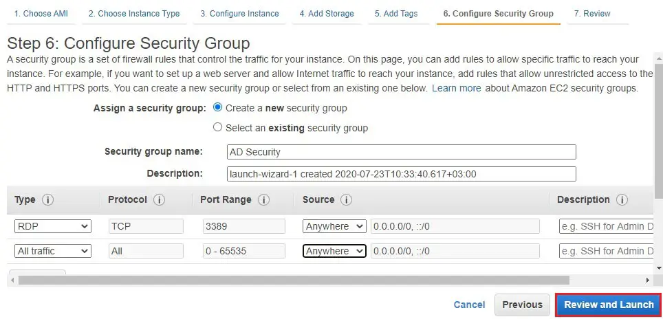 aws configure security group