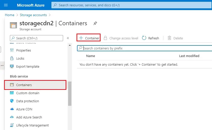 azure add container