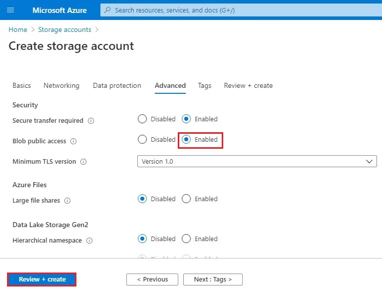 azure create storage account advanced