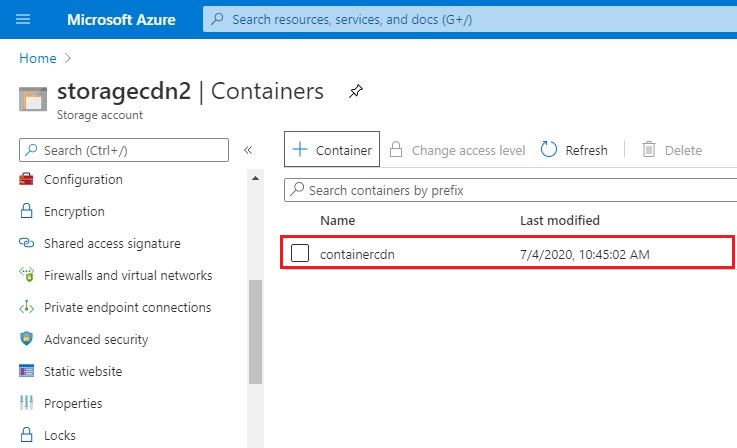 azure successfully created storage container