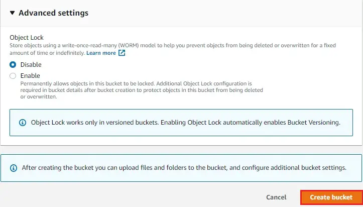 s3 bucket advanced settings object