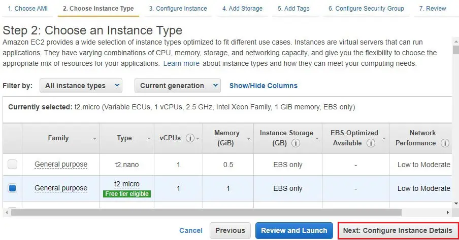 aws choose instance type