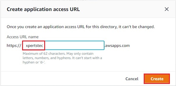 aws create application access url