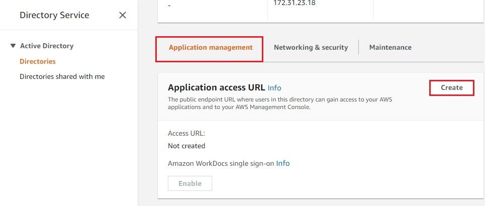 aws directory application access url